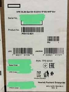 HPE ProLiant DL20 Gen10+Plus 1U Server Xeon E-2314 2.80GHz 8GB 2LFF-NHP 290W PSU - Picture 1 of 3