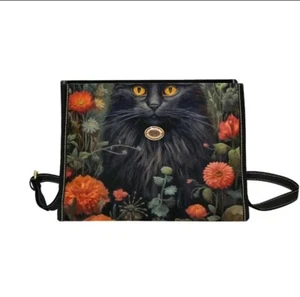 Schwarze Katze Vegan Leder Umhängetasche Cottagecore Goth Hexe Umhängetasche Halloween - Bild 1 von 12