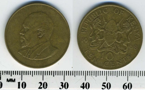 Kenya 1968 - 10 Cents Nickel-Brass Coin - President Mzee Jomo Kenyatta Cover