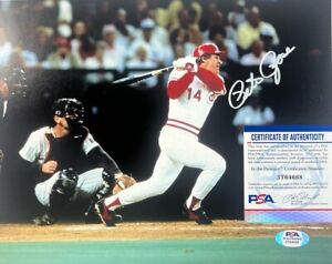 VTG Pete Rose Cincinnati Reds Rare Signed Autographed 8 x 10 MLB Photo PSA COA