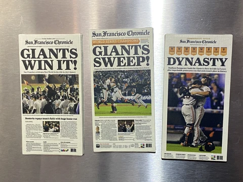 San Francisco Giants World Series Magnets * Front Page Newspaper * Free Sticker Cover
