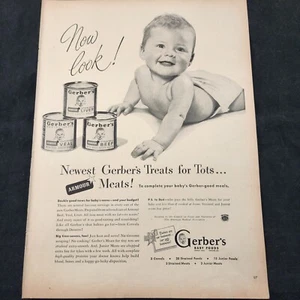 Gerber's Baby Foods Savory Armour Meats New Look Treats for Tots 1948 Print Ad - Picture 1 of 5