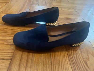 FENDI Mujer Azul Gamuza Mocasines Zapatos Planos Punta Cuadrada Tacones en Bloque Talla EU 38.5 Foto 1 de 4
