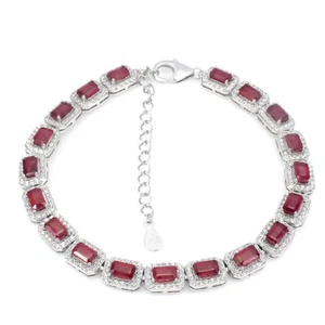 925 Sterling Silver Bracelet Octagon Ruby 5x3mm Natural Gemstone Jewelry 7in - Picture 1 of 10