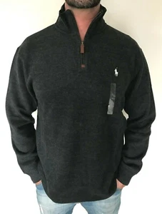 Polo Ralph Lauren Mens Designer Cotton Half Zip Jumper Sweater Black Size S BNWT - Picture 1 of 5