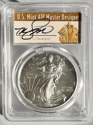 2018 W Burnished Silver Eagle PCGS SP70 First Day Of Issue Cleveland Signature - Image 1 of 2