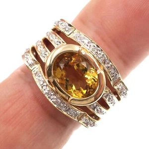 Fabulous 14k Solid Yellow Gold Natural Citrine and Diamond Ring Size 6.25 - Picture 1 of 8