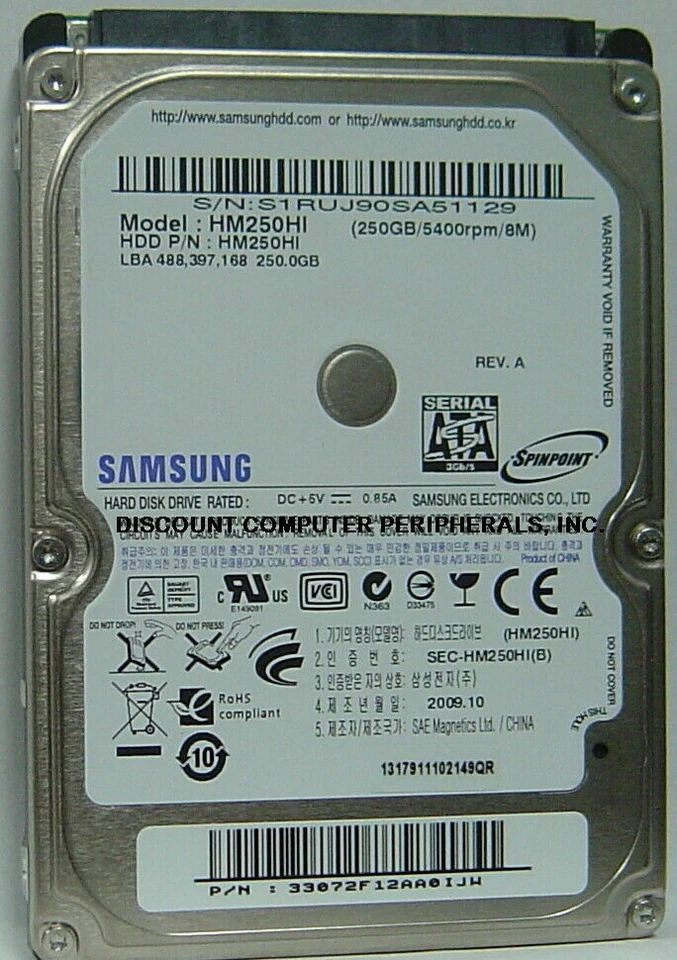 HM250HI Samsung M7 250GB LAPTOP HDD SATA 5400 RPM 2.5" 9MM - Image 1 of 1