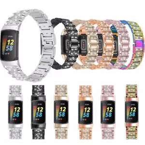 Per Fitbit Charge 5 6 Bracciale Cristallo Lucente Cinturino Acciaio Inox Cinturino Casual - Foto 1 di 24
