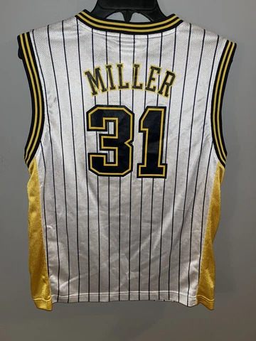 Vintage Indiana Pacers Reggie Miller #31 Reebok Pinstripe Jersey White Youth L Cover