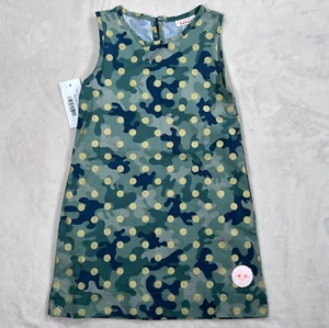 Smiling Button Tunic Dress Girls Size 5 Green Camo Gold Polka Dot New - Picture 1 of 8