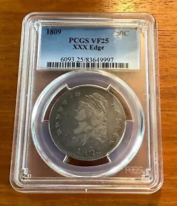 1809 50C PCGS VF25 XXX busto con cappuccio bordo mezzo dollaro - Foto 1 di 3