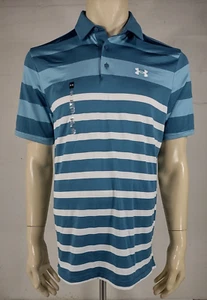 NWT Under Armour teal white striped short sleeve Playoff polo shirt mens Medium - Picture 1 of 11