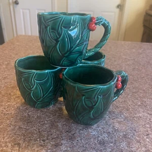 4 vintage lefton holly berry cups mugs w/ berries on one side - Picture 1 of 3