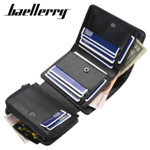 Baellerry Mens Leather Trifold Wallet Business ID Card Holder Zipper Coin Purse
