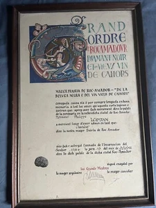 DIPLOME DE CHEVALIER  - GRAND ORDRE DE ROCAMADOUR - truffe et vin cahors TBE - Foto 1 di 3