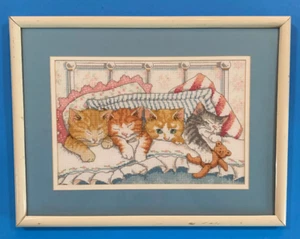 Sleepy Kittens fertiger Kreuzstich im Rahmen - ca. 13" x 17" Rahmengröße - Bild 1 von 11