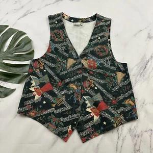 Stampede Womens Vintage 90s Christmas Vest Size S Green Music Holiday Festive - Picture 1 of 10