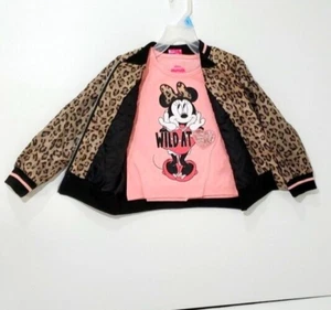Girls Disney Junior MINNIE Mouse Leopard Print Jacket & Pink Tee Shirt Set - Picture 1 of 13