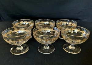 ANTIKE DESSERTSCHALE GOLD VERKRUSTETE OPTIK COUPE GLAS (6) UM 1910 - Bild 1 von 12