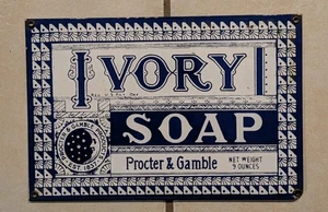 Letrero de metal de porcelana vintage de productos Proctor and Gamble de jabón marfil 12 x 8" - Imagen 1 de 4