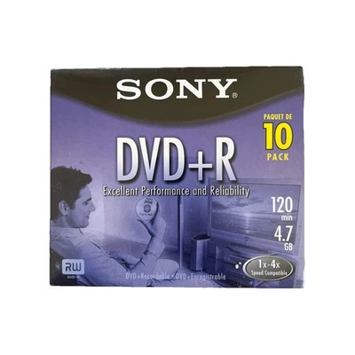 Sony DVD+R 10 Pack Discs Cases 120 min 4.7 GB Blank Sealed 1x-4x 10DPR47L2 NEW - Image 1 of 4