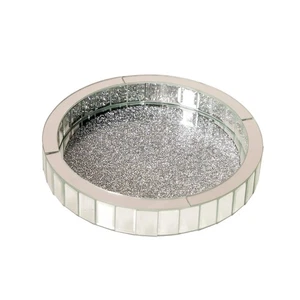 12in Round Rotating Organizer Tray,Silver Mirror Glass Coffee Table Tray,Tabl... - Foto 1 di 8