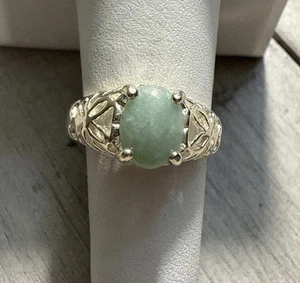 Sterling Silber Filigran Ring Oval Grün Jade Krappen Set Größe 7 - Bild 1 von 5