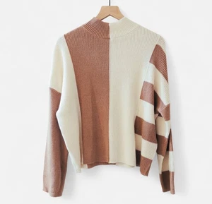 Blu Pepper Women’s Color Block Mock Neck Knit Sweater - Picture 1 of 5