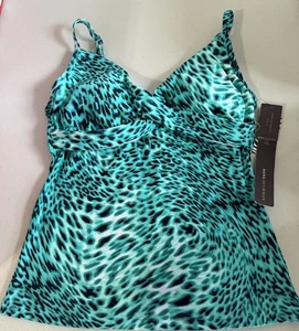 Top de baño Dana Buchman para mujer 12 tankini con aros verde negro estampado de leopardo - Imagen 1 de 4