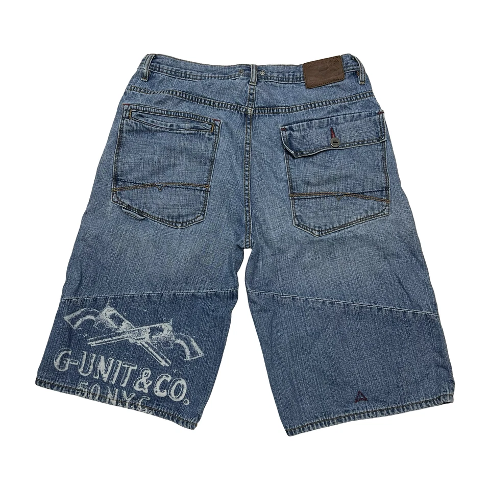 Pantalones Cortos de Denim G-Unit Para Hombres 34 Azul Suelto Hip Hop Jean Bordado Logo Nueva York Y2K Foto 1 de 4