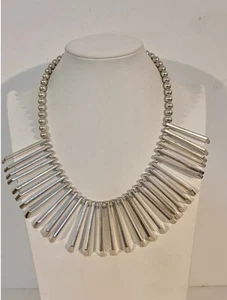 RETRO Vintage Silver Tone Fringe Spike Beaded Necklace 17" - Picture 1 of 4