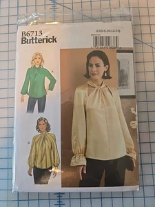 6713 Butterick Blouses w Sleeve Variations, Twisted Standing Collar Sz 6-14 UC - Picture 1 of 2