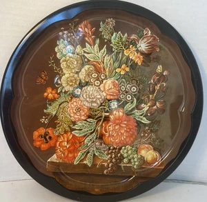 Vintage Daher Decorated Ware Serving Tray Metal Brown Floral England 12.5 Inch - Imagen 1 de 3
