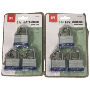 6 pc Steel Padlocks Security Set 1-1/2 inch Keyed Alike Storage Home NEW - Picture 1 of 2