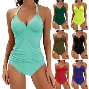 Womens Padded Tankini Set Tops Shorts Beach Swimming Costume Halterneck Swimsuit - Picture 1 of 20