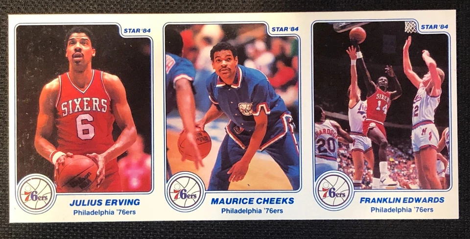 JULIUS ERVING 1984 Philadelphia 76ers STAR CO Basketball Uncut Panel 3 Card RARE - Image 1 of 2