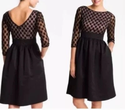 Eliza J sz 14 party dress Black polka dot sheer sleeve fit and flare - Image 1 of 4