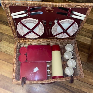 Vintage Optima 4 Person Complete Wicker Picnic Basket Plates Cups Cutlery Boxes - Picture 1 of 24