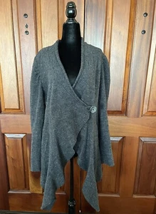 Linea Domani Gray Asymmetric Lagenlook Cardigan 100% Wool Large - Picture 1 of 8