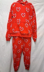 CABANA BY CROWN & IVY GIRLS RED CANDY CANE HEART PANTS Size S & HOODIE Size M - Picture 1 of 6