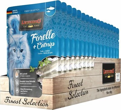 Leonardo Nassfutter Forelle + Catnip 16x85g Premium Katzenfutter - Bild 1 von 4