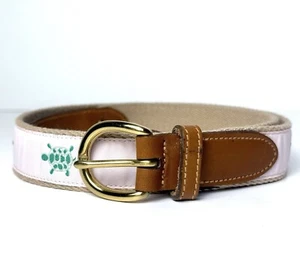 Brooks Brothers Schildkröte Gürtel Leder Canvas bestickt Band Preppy Pink GR. S - Bild 1 von 18
