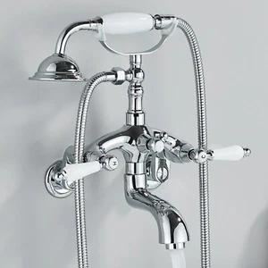 Chrome Clawfoot Tub Faucet Wall Mount Bathtub Filler Faucet set with Hand Shower - Picture 1 of 15