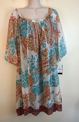 NWT Nicole by Nicole Miller Women's Paisley Floral Shift Dress 3/4 Sleeve Sz  10 - Image 1 of 4