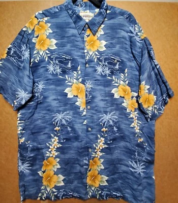Camisa Hawaiana Campia Moda Para Hombre XL Azul Floral Manga Corta Botón Bolsillo en el Pecho Foto 1 de 4