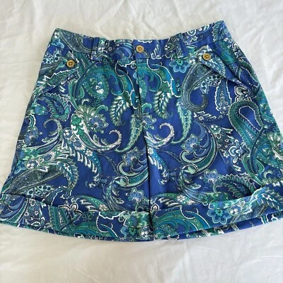 Lauren Ralph Lauren Paisley Long Shorts High Wasited Cuffed Size 8 Cotton — 第 1/4 张图片