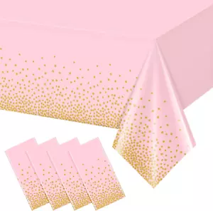4 Pack Pink and Gold Plastic Tablecloth for Parties, Pink Disposable Table Cloth - Picture 1 of 7