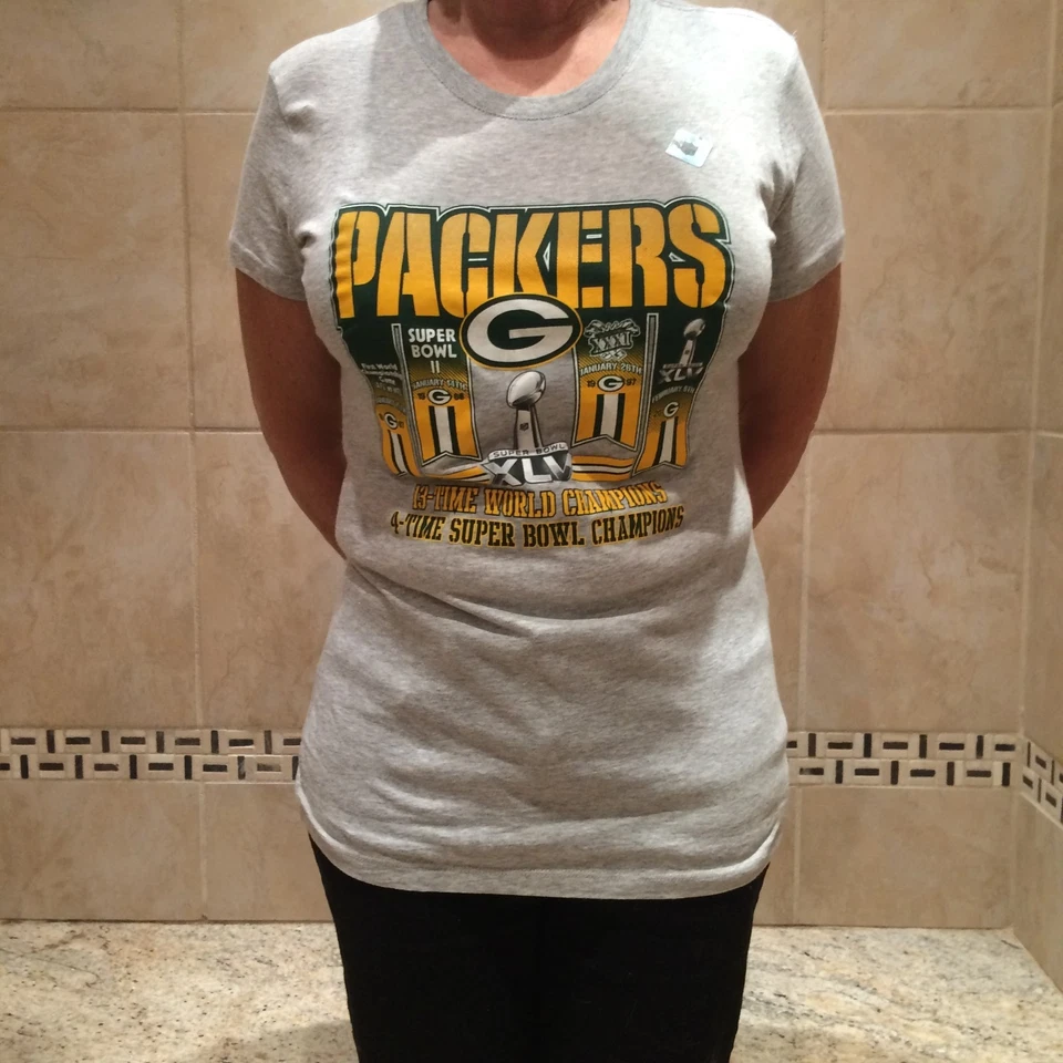 Camiseta gris para mujer Green Bay Packers 4 veces campeonato Foto 1 de 1