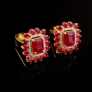 Heated Ruby Gemstone with 18k Gold Plated Silver Cufflink #4717 - Picture 1 of 3